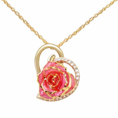 ZJchao Pink 24K Gold Dipped Rhinestone Heart Shaped Real