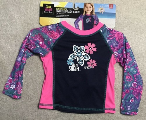 Sun Smart Surf's Up Rash Guard/Swim Tee-UPF 50 Quick Dry-Pink or Blue-S,M,L - Picture 2 of 5