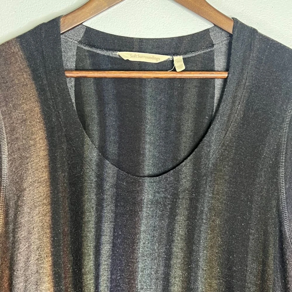 Blusa Suéter Suave Envolventes Esha Rayas Mordedura de Tiburón Dobladillo Cuello Redondo M Foto 3 de 4