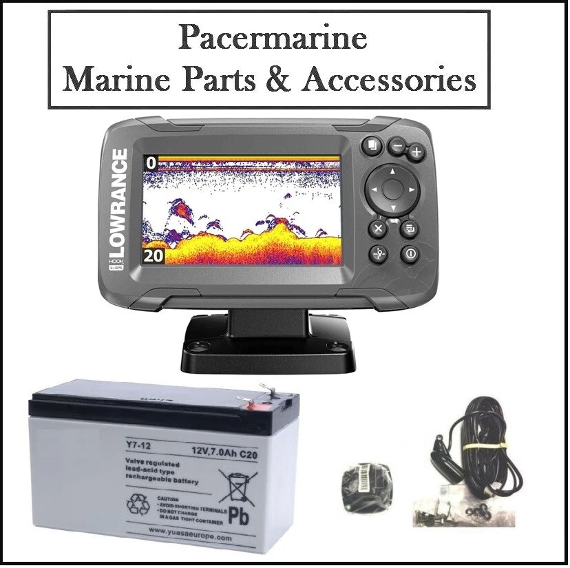Lowrance Hook 2 4X Depth Sounder Gps Fish Finder Transducer 12V Battery