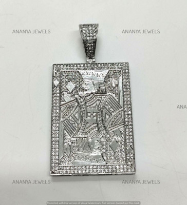 925 Sterling Silver 1.50 CT Lab-Created Diamond Men's King Card Pendant Charm