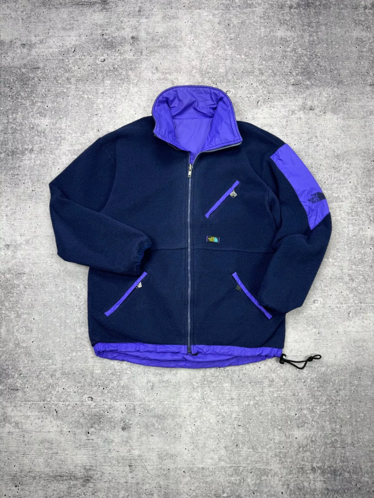 Veste polaire nylon vintage The North Face rétro grand logo 2 faces style années 90 Y2K