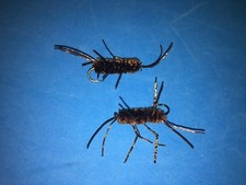 FLY FISHING FLIES - Brown PAT's RUBBER LEG STONE NYMPH size #8 (6 pcs.)