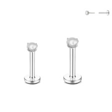 20G Steel Prong Set 1.5 Pearl Threadless Push Ear Tragus Daith Labret Helix Stud