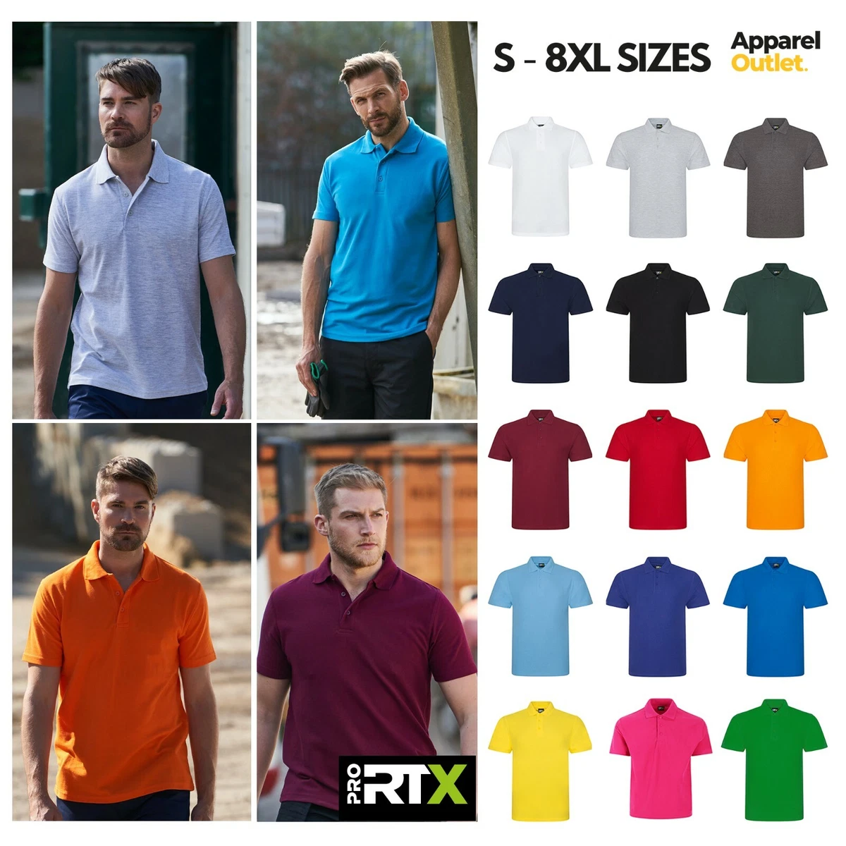 Pro Polo Shirts - Men's Short Sleeve Quick Dry Polo Shirts - S to 8XL | eBay