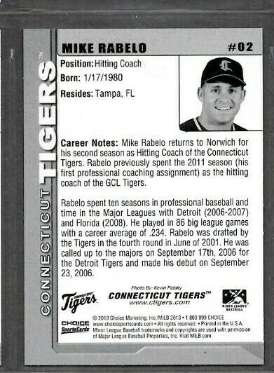 2013 Choice #2 Mike Rabelo Connecticut Tigers Signed Autograph (PP67) SWSW - Image 2 of 2