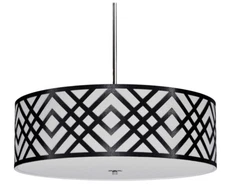 24" Transitional Four Light Pendant Round Shade in Black Finish