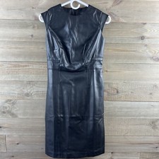 Ann Taylor Womens Dress Faux Leather Cap Sleeve Round Neck Black 0 Petite 0P