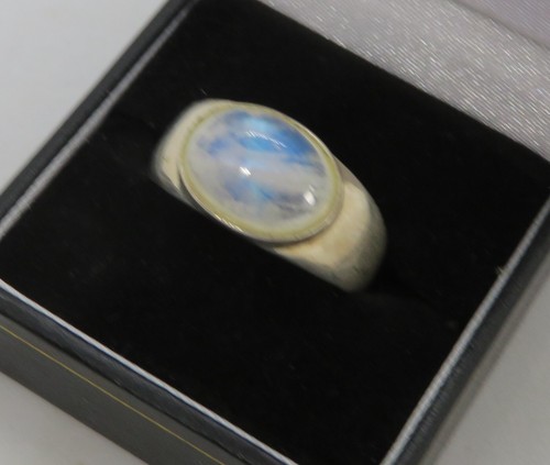 Anillo grueso antiguo Art Deco vintage de plata de ley y cuarzo blanco - talla X - Imagen 2 de 12