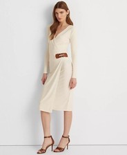 NEW LAUREN RALPH LAUREN  WHITE  CREAM FAUX WRAP  MIDI  DRESS SIZE 14 $165