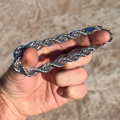 Large Men's Big Rope Chain Hip Hop Bracelet Silver Tone 10MM Thick
