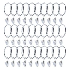 30 Pack Strong Iron Metal Curtain Rings With Clips 2.5 Inch Diameter Decorative 
