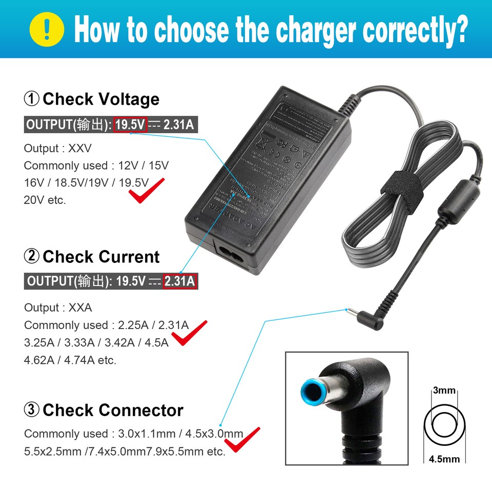 Genuine HP Charger 45W 741727-001 (L25296-002) - HP Certified