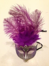 Feather Venetian Masquerade Costume Ball Prom Party Wedding Silver Purple Mask 