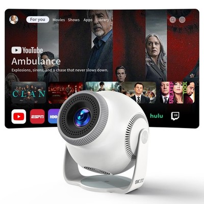 Mini Projektor mit 4K & 1080P Unterstützung, Android 14 Smart System, hellweiß 