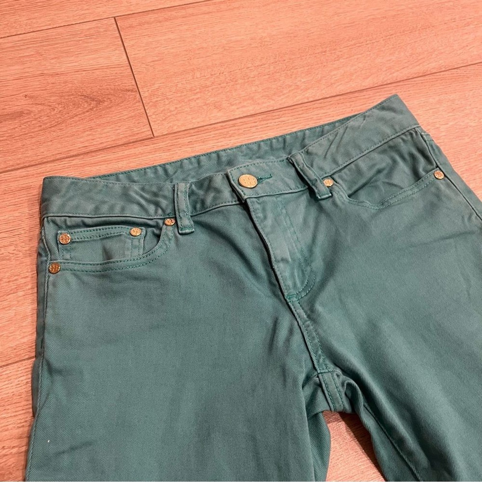 Tory Burch Alexa Cropped Skinny Jean Teal Green Size 27 thumbnail 2