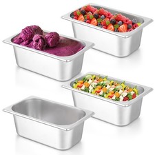 4 Pack Hotel Pans, 1/4 Size 4" Deep Stainless Steel Steam Table Serving Pan, ...
