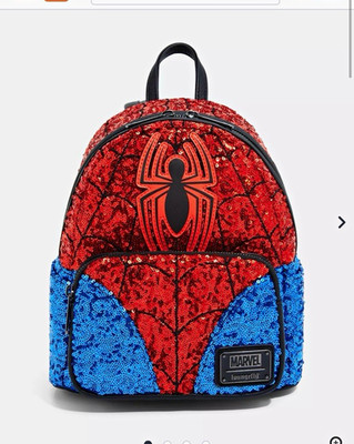 Loungefly Marvel Spider-Man Sequin Mini Backpack Red Blue Black Zip