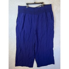 Simply Vera Vera Wang Wide Leg Pants Women 1X Blue Smocked Waist Rayon Blend NEW