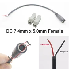 DC 7.4mm x 5.0mm Female Jack to 18AWG Tinned Wire Power Cable Laptop LED Strip