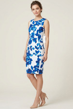 Calvin Klein Floral Sheath Dress Blue White Sleeveless Midi Formal Womens 8P