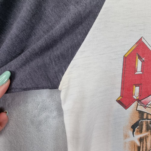 AC DC 1986 Shirt Medium White Vintage Fly On The Wall Tour Euro Raglan Orginal - Picture 6 of 13