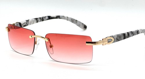 Herren Vintage Gold Gestell Randlos Hip Hop Schwarz Holzmaserung Klare Gläser Brille - Bild 88 von 104