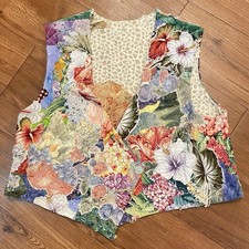 Vintage Handmade Patchwork Vest Flowers Animals Size Medium Unique