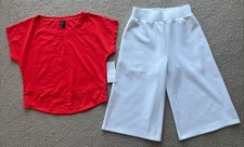 NWT Girls Zella Activewear Orange White 2 pc Top Crop Pants Outfit Set 8-10
