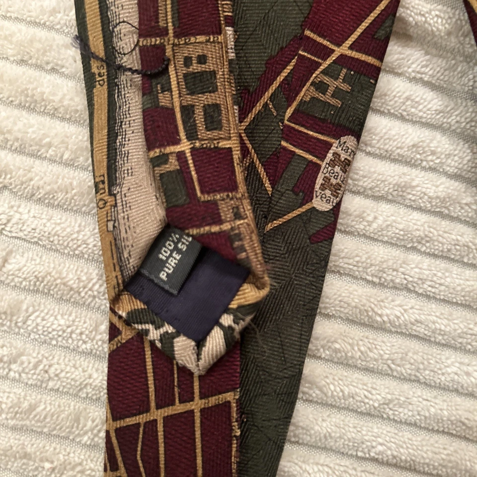 Corbata CIVITAS París Francia Paisaje Mapa Viaje Rojo Borgoña 100% Pura Seda Foto 2 de 4