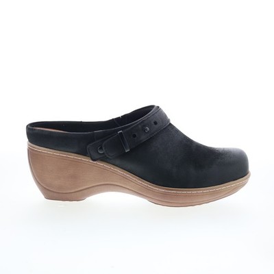 SoftWalk Marquette S2108-004 Womens Black Leather Slip On Clog Flats Shoes