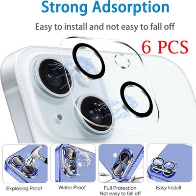 6 PCS Camera Lens Protector For iPhone 15 14 12Pro Max Min Tempered Glass Cover