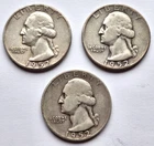 1952 P D S Washington Silver Quarters  (3) 90% Silver