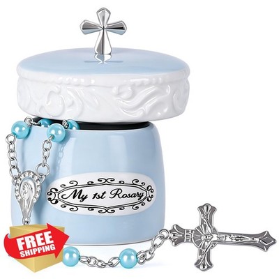 Grandeco My First Rosary Box Cross Keepsake Blue Boy Gift Set