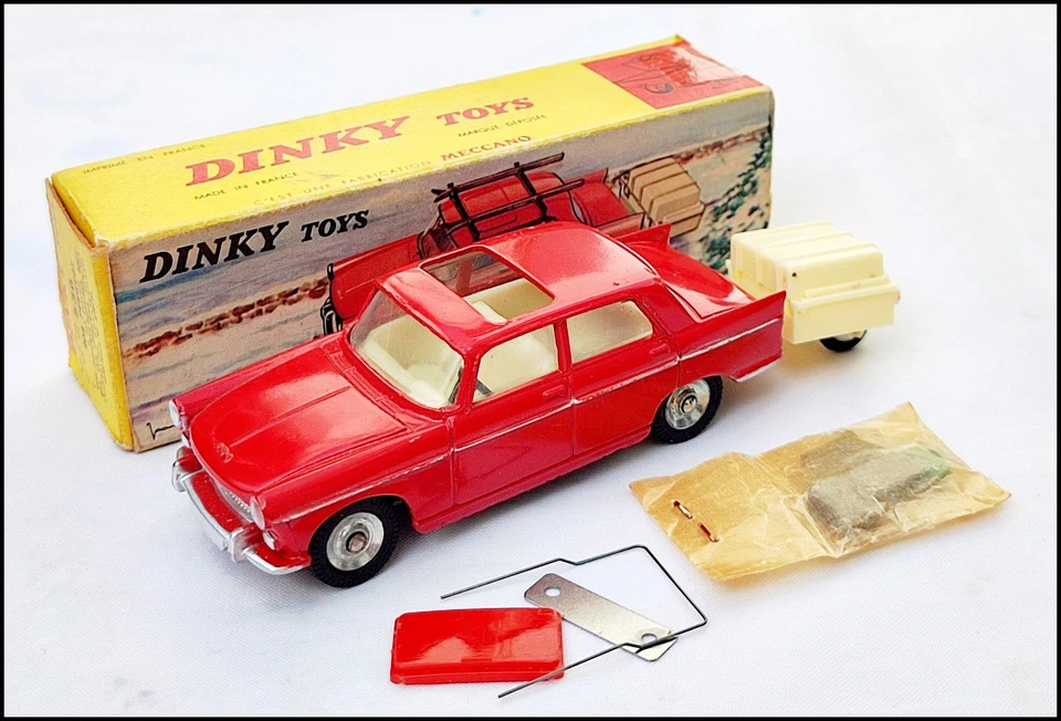 DINKY TOYS FRANCE 536 PEUGEOT BERLINE 404 REMORQUE MONO ROUE VERSION 1 de 1965 - Photo 2/4