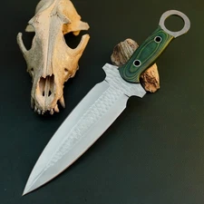 Gift-Ready 12.4" Damascus / Steel Knife Full Tang Hunt it Hunt + Leather Sheath