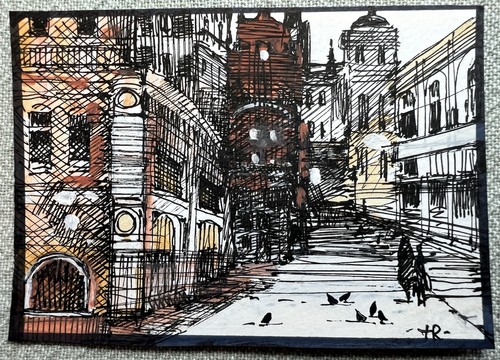 ACEO Original City Scene Artist, Tetiana Rusakowa, Ukraine Poland 2024