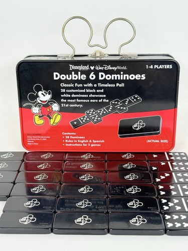 Disneyland Walt Disney Exclusive Tin Case Mickey Mouse Double 6 Dominoes Game - Picture 3 of 4