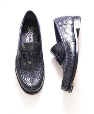 2,200 FERRAGAMO - CROCODILE SKIN ROLO Navy Slip On Loafers - 8.5 D