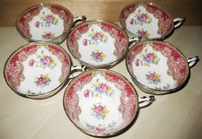 Paragon Teetassen 6er Set Honiton rot Muster Vintage Fuß Fine Bone China