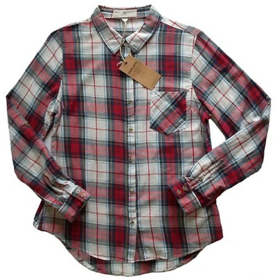 NWT Thread & Supply SZ L Red Blue Plaid Cotton Flannel Long Sleeve Pockets Shirt