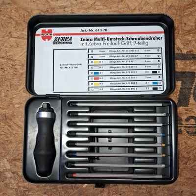Wurth Zebra Silent Ratchet Screwdriver Set Cone Clutch 0613 70 Long Bits German