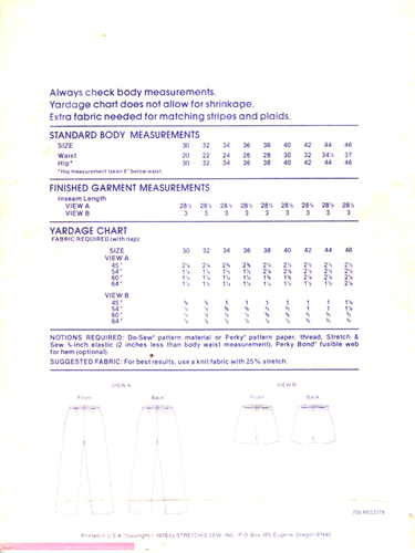 Pants and Shorts Stretch & Sew Pattern 700 Ann Person, Hip 30 to 46 - Picture 2 of 2
