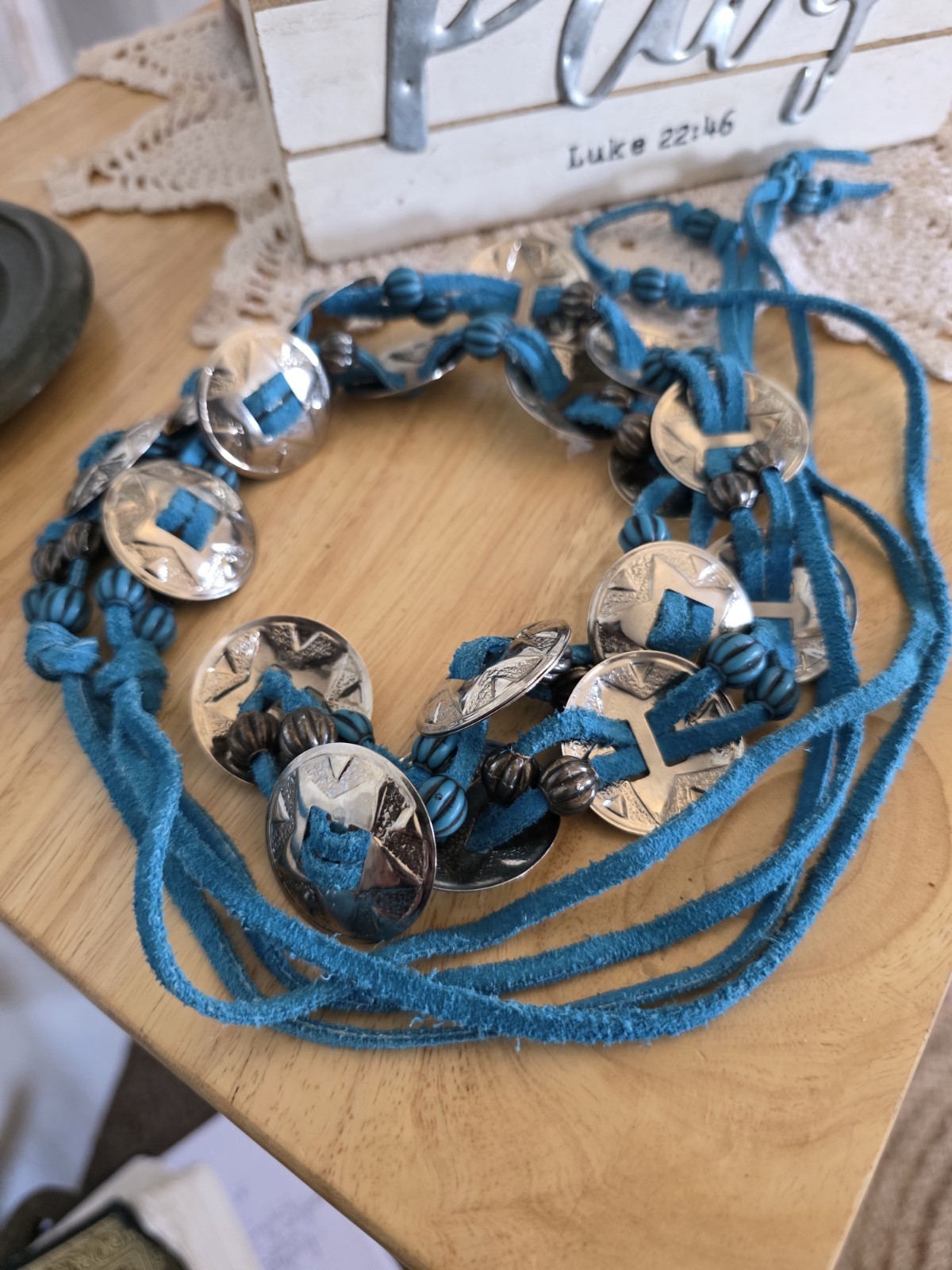 Vintage  Concho Belt Native Style Stamped Metal D… - image 20