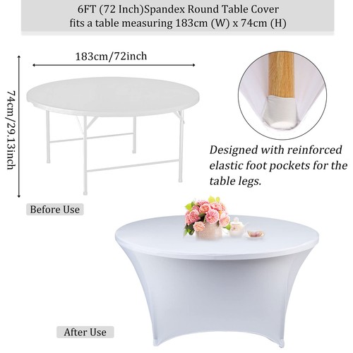 4er Pack 6 Fuß Runde Spandex Tischdecke 72 Zoll Weiß Dehnbar Tisch Abdeckung Was... - Bild 2 von 7