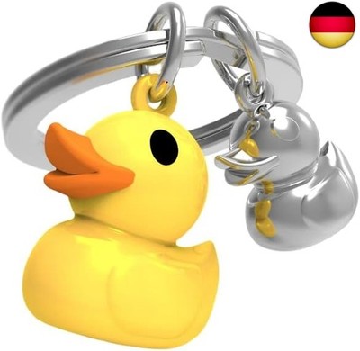 METALMORPHOSE - 3D Metall Schlüsselanhänger Gelbe Ente und ihr silbernes Baby - 