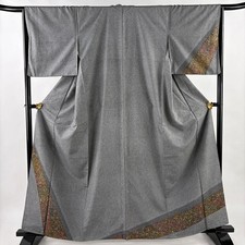 M Pongee Kimono Flowers Gray Silk Used Size M 1625cm Length 655cm Sleeve