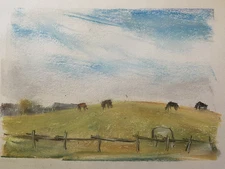 Franz Ehmke 1928 - 2018 Berlin Pastel Weaving Grazing Horses Wood Fence