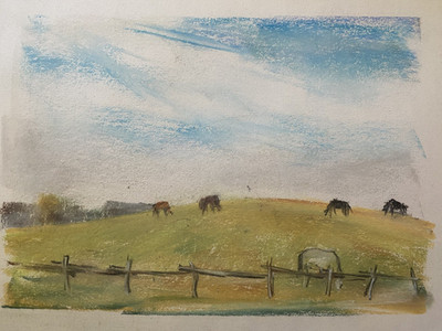 Franz Ehmke 1928 - 2018 Berlin Pastel Weaving Grazing Horses Wood Fence