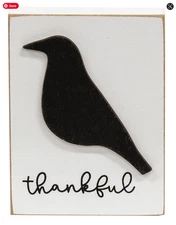CWI Halloween Decor - Thankful Crow Block Sign